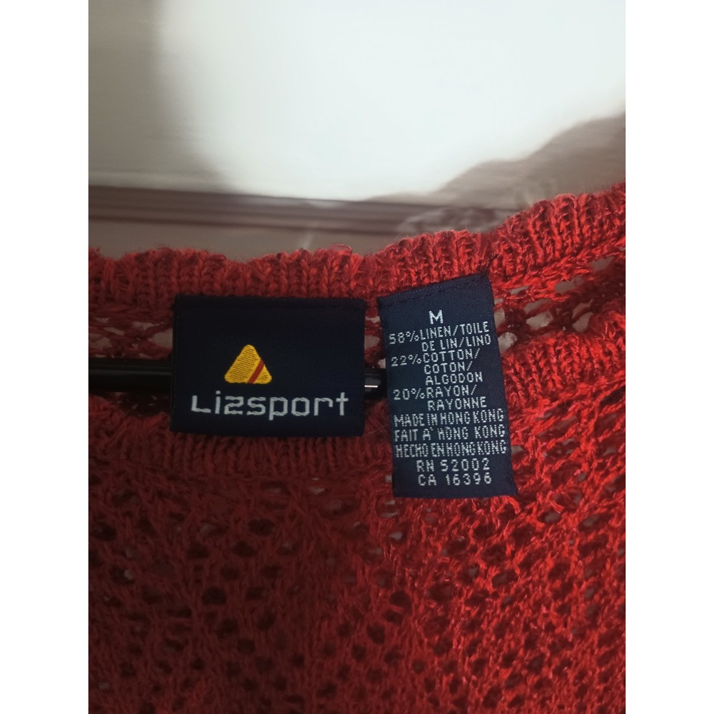 Liz Sport Vintage Cover Up Tunic Linen Blend Boho Crochet Knit Size Medium Red - Picture 4 of 16